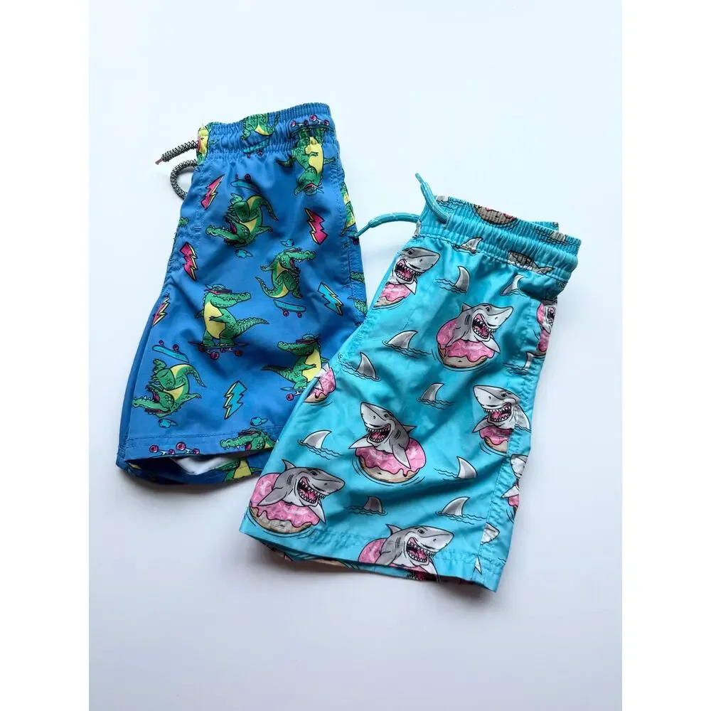 Bright tropical resort Boys Swim Trunks Lot Size 6-7 Shark Gator